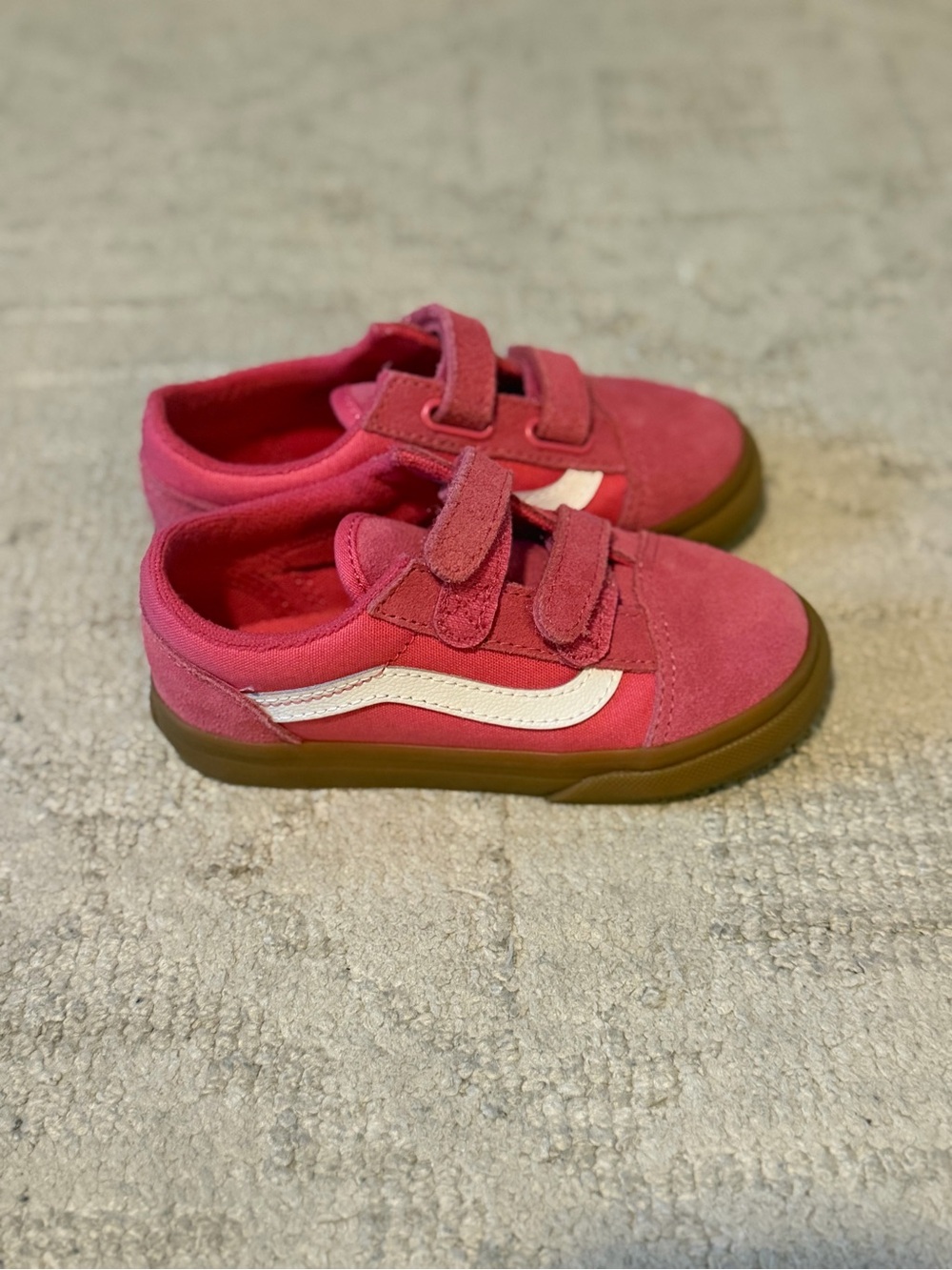 Vans Kids Double Strap Pink Skate Sneakers with White Side Stripe